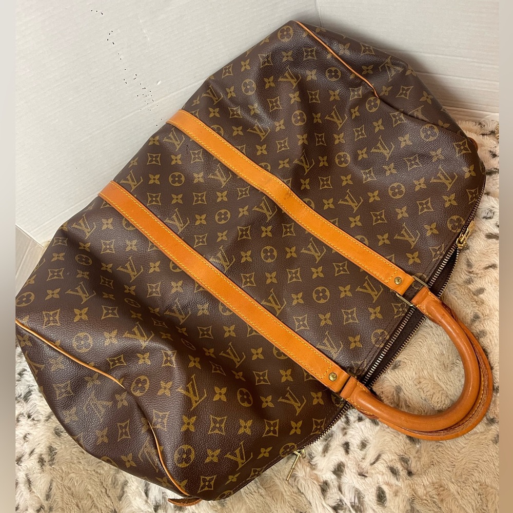 Louis Vuitton Monogram Canvas Travel Keepall Bag Brown and Tan - Picture 6 of 12